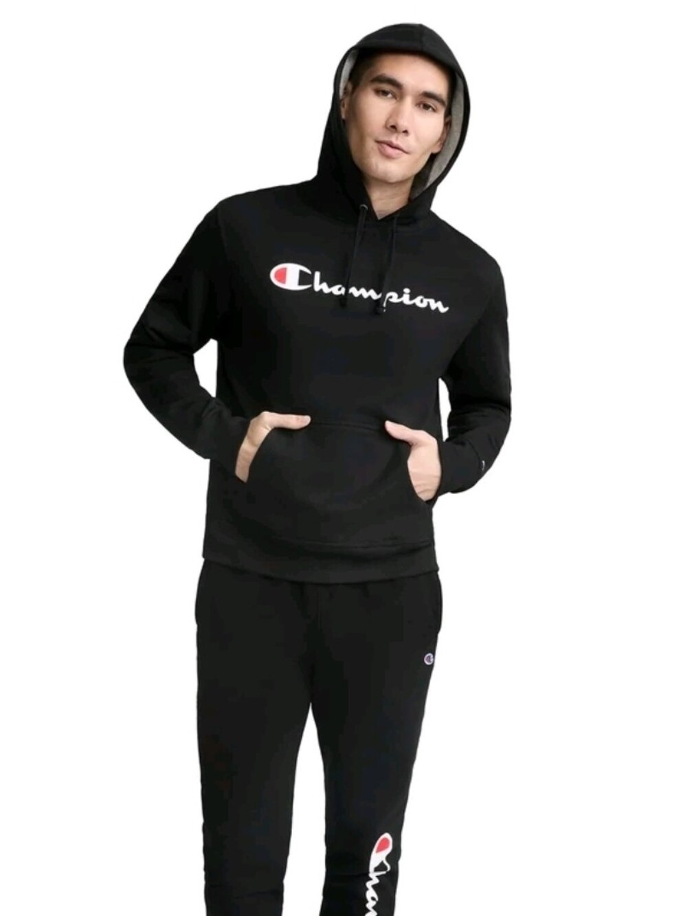 Champion Mens Black Powerblend Script Hoodie C Logo L